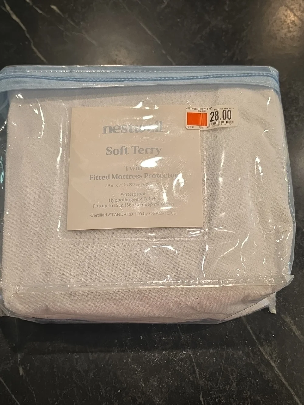 NWT Nestwell Soft Terry Twin Fitted Mattress Protector Waterproof White